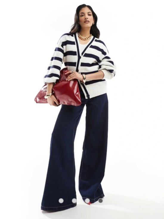 & Other Stories Sweaters - & Other Stories Wool Blend Navy & White Striped V‑Neck Cardigan S